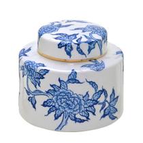 Potiche Decorativo Branco com Azul 15,5x18cm Design Sofisticado! Potiche Decorativo Branco com Azul 15,5x18cm Design Sofisticado!