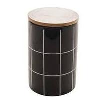 Potiche Decorativo de Cerâmica c/Tampa de Bambu Turim Preto Potiche Decorativo de Cerâmica c/Tampa de Bambu Turim Preto