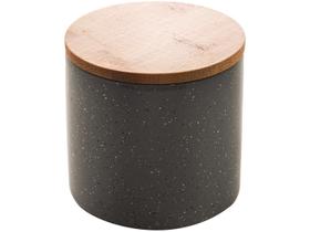 Potiche Decorativo de Cerâmica Granilite Cinza c/Tampa de Bambu
