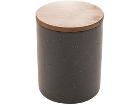 Potiche Decorativo de Cerâmica Granilite Cinza c/Tampa de Bambu