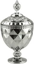 Potiche Decorativo Lyor com pé de Cristal Diamond Cinza Metalizado 15x28cm