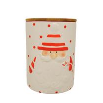 Potiche Decorativo Natal Papai Noel Cerâmica Tampa Hermética Bambu 1000ml - Master Christmas