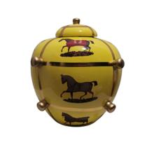 Potiche Decorativo Porcelana Amarelo c Cavalos Formosa