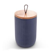 Potiche Lines 15cm Ceramica C/ Tp Bambu Lyor Design - Azul Marinho