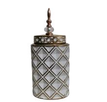 Potiche Medio Ceramica Branco c Detalhes Losangos Formosa Potiche Medio Ceramica Branco c Detalhes Losangos Formosa