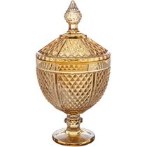 Potiche Perseu Lyor de Cristal Âmbar Pote Decorativo Bico de Jaca Bomboniere Tampa