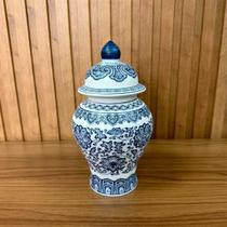 Potiche Porcelana Estilo Chinês Floral Azul e Branco 25x15cm Potiche Porcelana Estilo Chinês Floral Azul e Branco 25x15cm