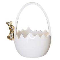 Potinho Cerâmica Branco C/ Coelho Dourado Decoração Páscoa G
