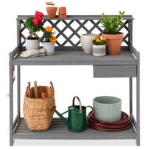 Potting Bench Best Choice Products Outdoor Garden Grey