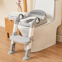 Potty Training Toilet Seat com escada de fezes de passo para meninos e meninas criança criança criança criança cadeira de assento de treinamento com alças assento acolchoado passo largo não-deslizamento (cinza)