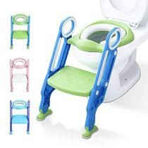 Potty Training Toilet Seat com escada de fezes para crianças crianças crianças cadeira de assento de treinamento de banheiro infantil com almofada macia robusta e passos largos antiderrapantes para meninas e meninos (verde azul)