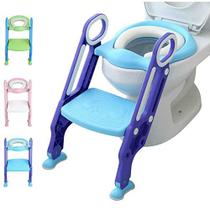 Potty Training Toilet Seat com escada de fezes para crianças crianças crianças cadeira de assento de treino de banheiro infantil com almofada macia robusta e passos largos antiderrapantes para meninas e meninos (roxo azul)