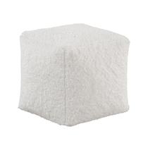 Pouf Otomán Moderno Benzara de Pelusa Sintética Blanca Hueso, 40 cm Pouf Otomán Moderno Benzara de Pelusa Sintética Blanca Hueso, 40 cm