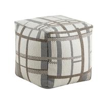 Pouf otomano moderno Benzara beige gris con diseño de cuadros gruesos 40 cm