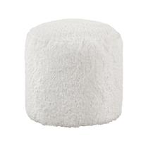 Pouf Ottoman Moderno Benzara Redondo 40 cm con Pelo Sintético Esponjoso Blanco Hueso
