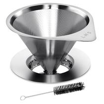 Pour Over Coffee Dripper LHS, aço inoxidável reutilizável, 1-2 xícaras