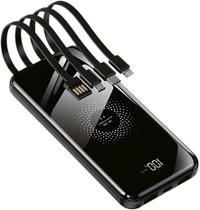 Power Bank 10000mAh com Carregamento por Indução 4 Cabos Embutidos USBC USB V8 Lightninngg Micro USB iPhonnee Android Vi