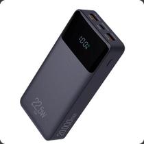 Power bank 20000mah com display indicador, preto 3 saídas, usb c, usb a, carregamento rápido 22w pd
