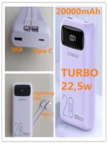 Power bank 20000mAh turbo 22,5w carregador Portátil-lilas