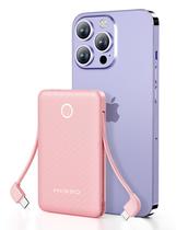 Power bank miisso 6000 mAh ultrafino com cabos integrados rosa