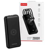 Power bank portátil espada 20000mah turbo cabos integrados preto