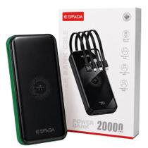 Power bank portátil espada 20000mah turbo cabos integrados verde