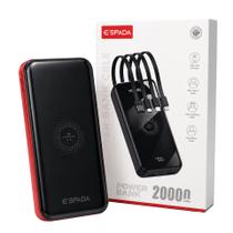 Power bank portátil espada 20000mah turbo cabos integrados vermelho