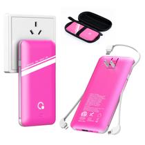 Power Bank Q Slim 10000mAh com plugue de parede AC e 3 cabos rosa