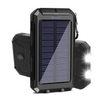 Power Bank Solar Carregador 10000mAh Resistente Lanterna LED USBC Android iOS Preto Aventureiro