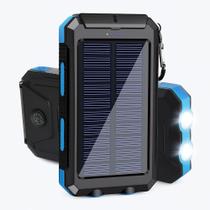 Power Bank Solar USB 10000MAH com Lanterna LED e Mosquetão Preto Power Bank Solar USB 10000MAH com Lanterna LED e Mosquetão Preto