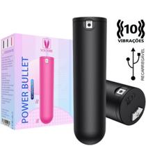 Power Bullet Preto Recarregável com 10 Modos de Vibração Power Bullet Preto Recarregável com 10 Modos de Vibração