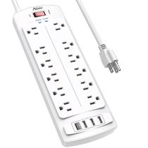 Power Strip Alestor Surge Protector, 12 tomadas, 4 cabos USB de 6 pés