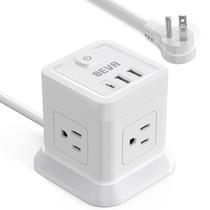 Power Strip BEVA Cube Desktop, 4 tomadas, 3 portas USB, cabo de 10 pés