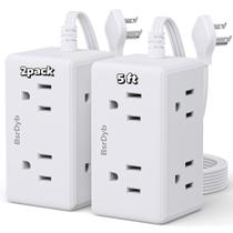 Power Strip BSRdyb, plugue plano de 5 pés e 6 tomadas, suporte de parede, branco