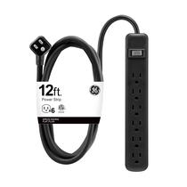 Power Strip GE de 6 tomadas de 12 pés com plugue plano e disjuntor