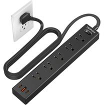 Power Strip HOPOW Flat Plug, 5 tomadas, 3 portas USB, 6 pés, preto