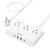 Power Strip HOPOW Flat Plug de 6 pés com 5 tomadas e 4 portas USB brancas