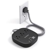 Power Strip One Beat, 3 tomadas, 4 portas USB de 5 pés com plugue plano
