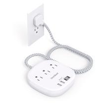 Power Strip One Beat, 3 tomadas, 4 portas USB de 5 pés com plugue plano