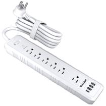Power Strip Sharp 6 tomadas protegidas contra sobretensão 4 USB brancas