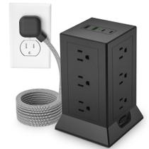 Power Strip Tower Hozzx 12 tomadas AC 4 portas USB pretas