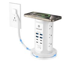 Power Strip Tower kakyanill Surge Protector 9 AC 8 USB Branco
