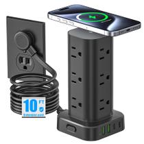 Power Strip Tower Pluackg com carregador sem fio de 15 W preto
