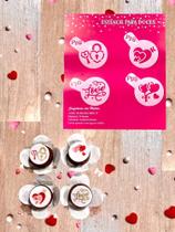 PP9 Kit com 4 mini estêncils para namorados confeitaria e artesanato. PP9 Kit com 4 mini estêncils para namorados confeitaria e artesanato.
