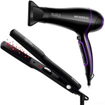 Prancha alisadora ceramic p-15 + secador de cabelo mondial black purple potente 2000w Prancha alisadora ceramic p-15 + secador de cabelo mondial black purple potente 2000w