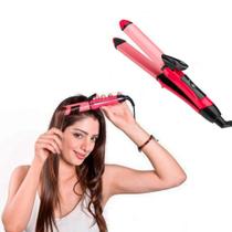 Prancha Chapa 2 em 1 Alisa Modela Faz Cachos Ondula Rosa