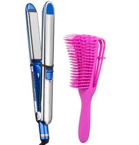 Prancha De Cabelo Gold Profissional Ion 465ºf Titanium Chapinha Progressiva Digital Bivolt Pente Auxiliar Escova Polvo