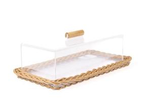 Prancha Retangular em Acrílico e Vime Camurça - Porta Frios e Pães Prancha Retangular em Acrílico e Vime Camurça - Porta Frios e Pães