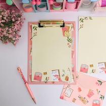 Prancheta Estampada A5 + 30 Folhas Pautadas Decorada