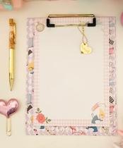Prancheta Estampada com 30 Folhas Decoradas Alice